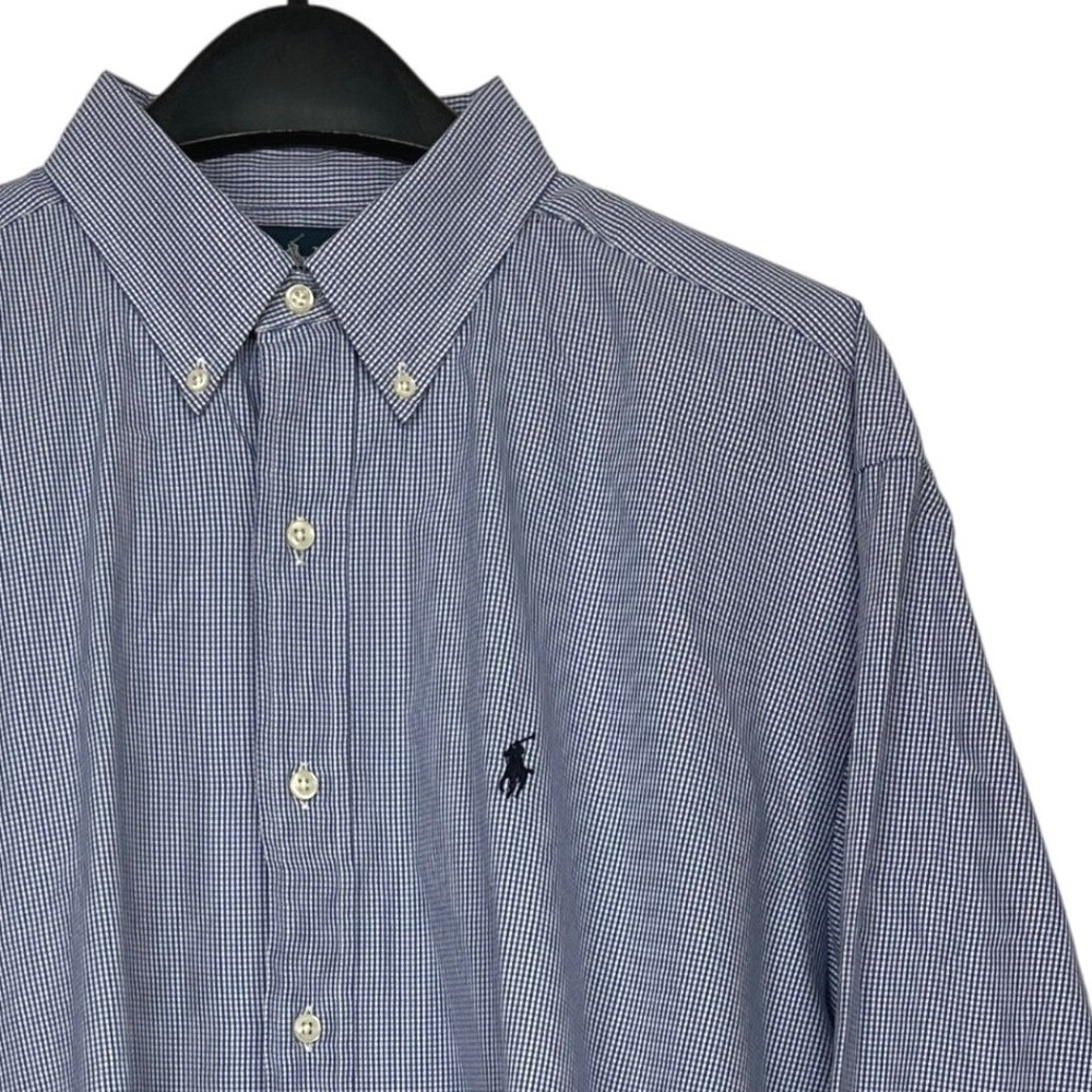 Polo Ralph Lauren Gingham Check Blake Mens L RELAXED FIT Cotton Blue Button Down